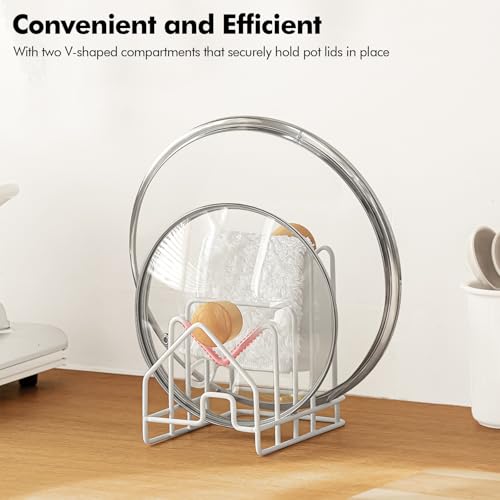 Poeland Kitchen Pot Lid Organizer, Pan Rack with 4 Compartments, Pantry Organizer Rack for Dinnerware, Bakeware, Cookware, Cutting Boards, Pan Lids (Small Size, White) (Pack of 2) - size: 6.1" x 4.2" x 6.1" (Pack of 2)