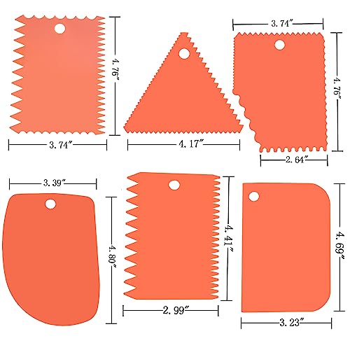 6pcs Cake Scraper Decorating Comb and Icing Smoother Reusable Bread Cream Pizza Cutter-Orange - size: 6Pcs-Orange