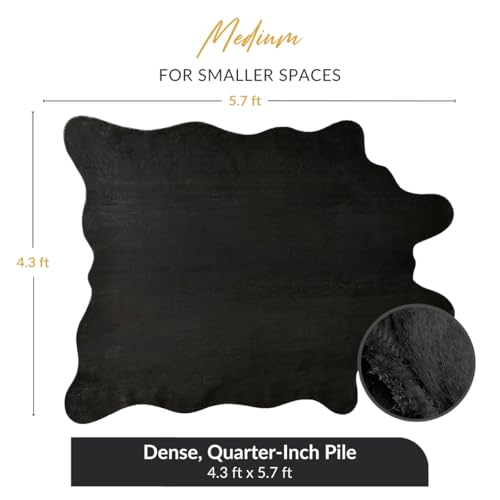 Faux Cowhide Rug 4'3"x5'7" - Black Cow Print Rug, Washable, Non-Shedding - color: Black, size: 4'4" x 5'8" (Medium)