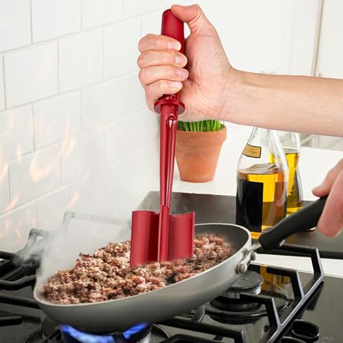 Upgrade Meat Chopper,Food Masher, Mix and Chop,Meat Masher for Hamburger Meat, Ground Beef Smasher, Hamburger Chopper Utensil, Ground Meat Chopper, Potato Masher Tool, Non Stick Mix Chopper - color: Red