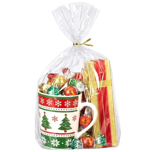 rebucas Cellophane Bags Flat Bottom Cookie Bags Cellophane Treat Bag with Twist Ties for Candy, Cookies, Popcorn, Gift Wrapping, 50 Pack 9x12 Inches, Clear - size: 9x12 inch (Pack of 50)