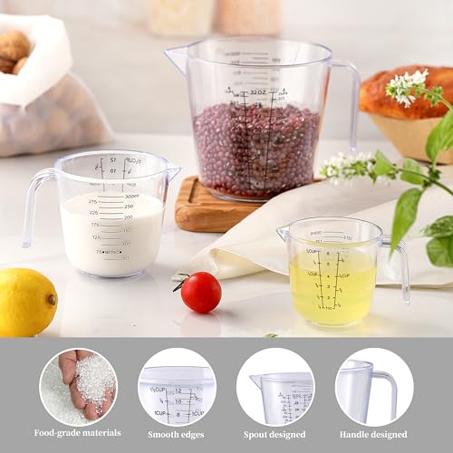Measuring Cup Set, HIA 3PCS Plastic Liquid Measuring Cups for Prepping, Baking and Cooking, Dishwasher Safe (4, 1.5 and 3/4 Cup)