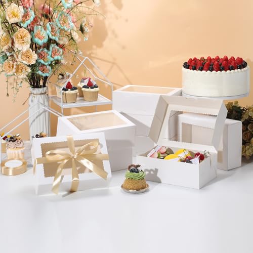 COTOPHER 30Pcs Cookie Boxes with Ribbons, 9x6x3 Inch White Bakery Boxes - color: White
