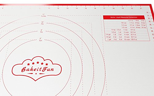 Silicone Pastry Mat Standard 23 x 15 in Nonstick Dough Rolling Mat with Measurements Inch and cm Circles Conversion Charts BPA Free Heat Resistant to 450 F Dishwasher Safe - size: Standard