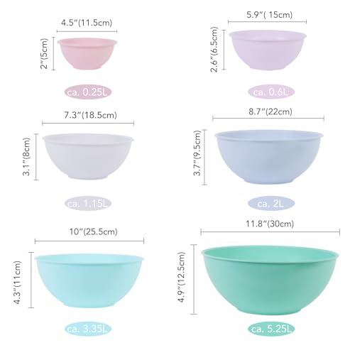 BoxedHome BPA Free Plastic Round Mixing Bowl with Lids, 12 Pack Nesting Bowls with Lids Set, Microwave and Dishwasher Safe Prep & Serving Bowls Great for Mixing, Baking, Serving (pinkish green, 12pcs) - color: Pinkish Green