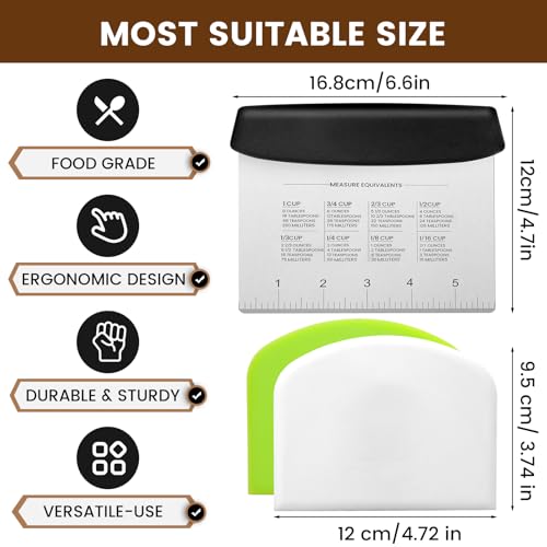 SCHVUBENR Dough Scraper Set with 2 Flexible Bowl Scrapers - Stainless Steel Dough Cutter & Bench Scraper with Measuring Scale - Versatile Kitchen Scraper for Bread, Pastry, Pizza, Cake - Black & Green - color: Black/Green