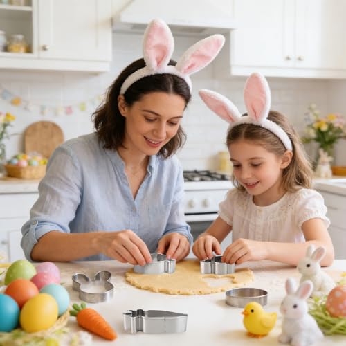 Easter Cookie Cutters, 5 Pcs Chick Carrot Egg Bunny Rabbite Shapes Metal Cookie Cutters, Stainless Steel Cutter Sets Biscuit Fruit Cutter for Easter Holiday Home Baking Kit Birthday Party Supplies - color: Silver