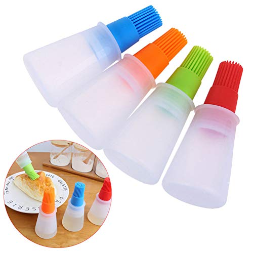 AKOAK 1 Pack Environmentally Friendly Silicone Flat-Bottomed Barbecue Oil Bottle Brush, Pastry Brush, Kitchen Baking and Barbecue Cooking Tools (Red) - color: Red