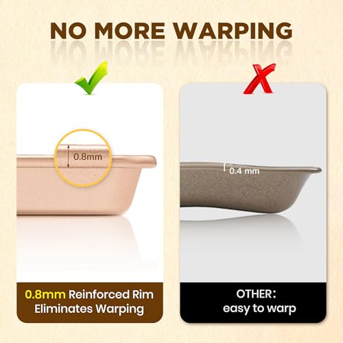 3-Piece Heavy Duty Carbon Steel Baking Sheets Set,Non-Stick Cookie - color: Champagne Gold