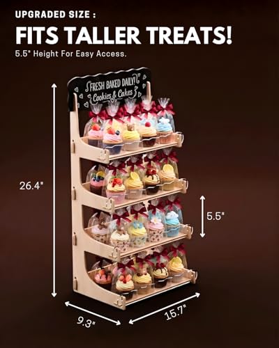 HOTCAN Cookie Display Stand for Bakers & Vendors with Acrylic Front | Wooden Dessert Stand with Chalkboard Sign for Market Booths, Craft Fairs & Events | 4 Tiered Cookie Display for Cupcakes, Muffins & Pastries (Natural) - color: Natural, size: 4 Tier