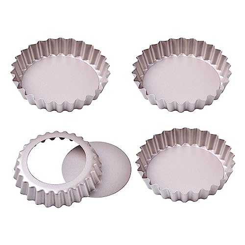 Mini Tart Pan Set, 4-Inch 4pcs with Removable Loose Bottom Non-Stick Round Quiche Bakeware for Oven and Instant Pot Baking (Champagne Gold) - size: 4" Round Mini 4Pcs (Champagne Gold)