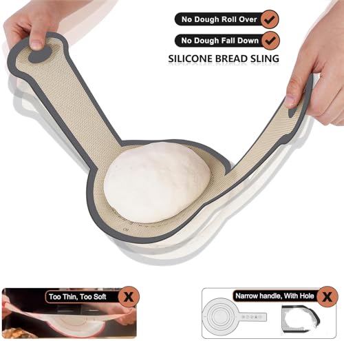 Silicone Bread Sling, Non-Stick & Easy Clean Dutch Oven Baking Mat with Longer Handles, Silicone Baking Sling to Transfer SourDough Easily, Reusable Bread Mat Set - color: 1 Pc Grey Round