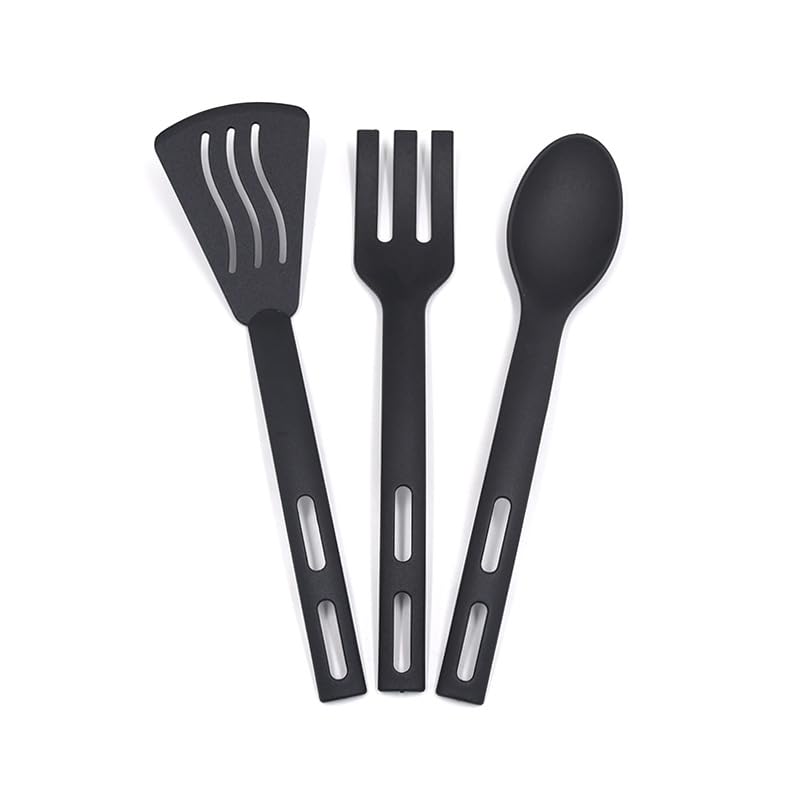Kitchen Cooking Tools 3Pcs Mini Nylon Kitchen Utensils Set Slotted Turner Solid Spoon Fork Dinner Tools (black) - color: Black