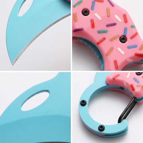 Donut Knife, Cute Folding Keychain Box Cutter with Carabiner Clip