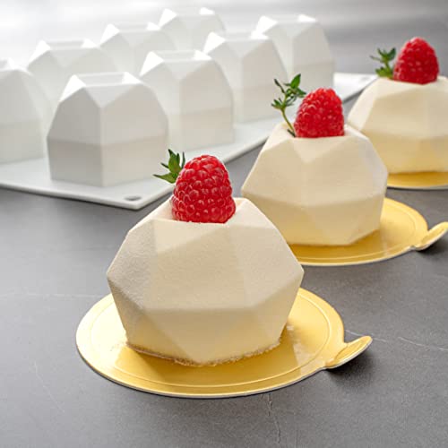 Restaurantware-Pastry Tek 8 Cavities Diamond Mold, 1 Oven-Ready Baking Mold - Flexible, Freezable, White Silicone Chocolate Mold, Easy Release, For Baking Treats