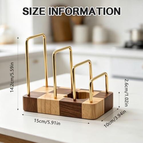 Chopping Board Rack with Rubberwood Base – 3 Slot Wood Cutting Board Holder - color: Rubberwood