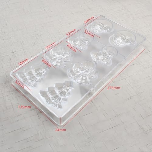 8 Grid Chocolate Candy Mold PC Polycarbonate Chocolate Making Mould with Scraper (Christmas Series) - color: Christmas Series