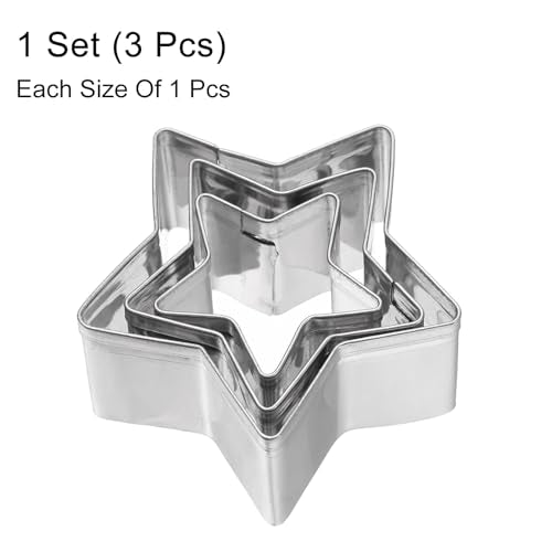 HARFINGTON 3Pcs Star Cookie Cutters Set Assorted Sizes Stainless Steel Five-Pointed Star Cookie Cutters Biscuit Mould for Pastry Fondant Cake Cookie - style: Star