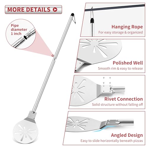 Stainless Steel Pizza Turning Peel 7-Inch, HaSteeL Round Pizza Turner Paddle, Perfortaed Pizza Spinner Spatula with Long Detachable Handle, Dishwasher & Oven Safe - size: 7 Inches