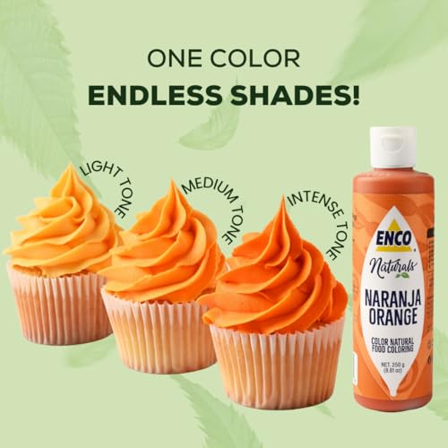 ENCO Natural Food Coloring Gel Orange (8.8 oz) – No Artificial Dyes, Vibrant Colors for Icing, Buttercream & Fondant – Kosher & Vegan Colors – Baking & Cake Decorating - color: Orange