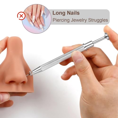 ONESING 2Pcs Piercing Ball Grabber Tool for Changing Jewelry, Stianless Steel Flat Back Earring Applicator Internally Threaded Push Pin Piercing Grabber Tool - color: Silver-J