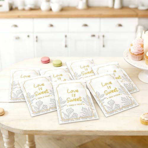 ZAVOOS 150 Pieces Love is Sweet Paper Treat Bags, 5 x 7.8 Inch