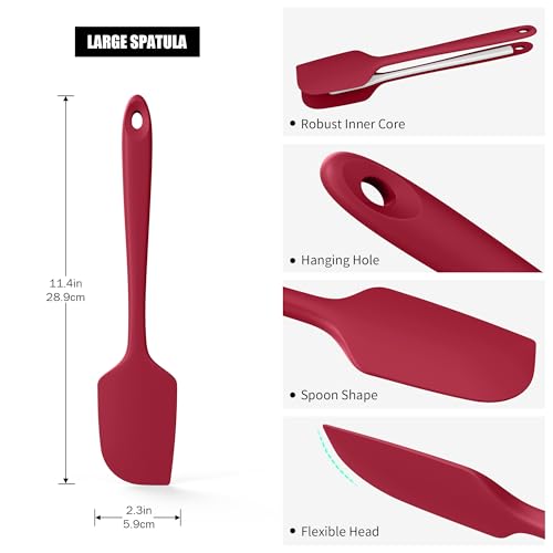 Doosu 600°F Heat Resistant Silicone Large Spatula, 11.4in, Red - color: Red, size: 11.4in (Flat Spatula)