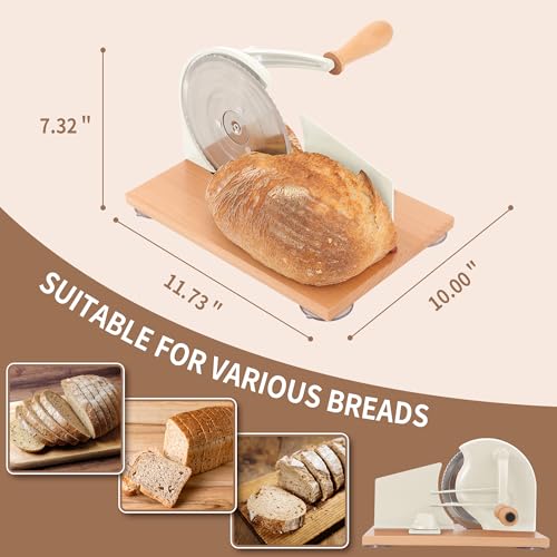 CAWIU Sourdough Bread Slicer, Manual Bread Cutter with Hand Crank, Cream - color: Cream