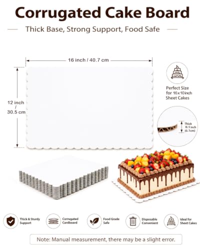 qiqee White 16 x 12 Inch Wave Cake Boards 15-Packs Rectangle Base Food-Grade Cardboard Wave Cake Plate（Thinner But Stronger） - size: 16 x 12 inch cake boards