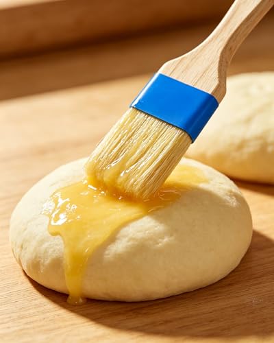Natural Boar Bristle Pastry Brush,Heat Resistant Basting Brush for Cooking, BBQ, Baking, Food Grade Wooden Handle Oil Brush for Egg Wash, Butter,Marinade, Sauce, Dishwasher Safe(1",1.5",3PC) - color: Blue