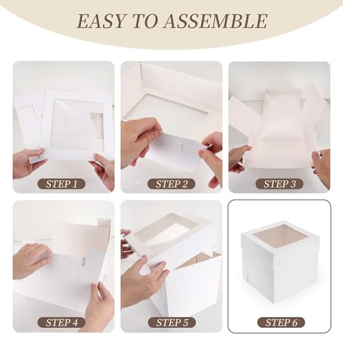 10 inch Tall Cardboard Cake Boxes with Lid, Ribbon, 12 Pcs