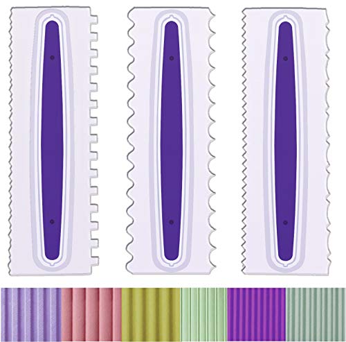 Decorating Comb and Icing Smoother Set of 3 Cake Scrapers - color: white&purple