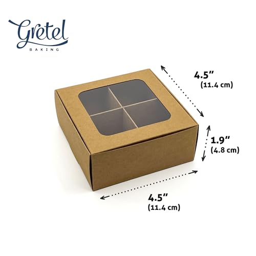 20-Ct Kraft Treat Boxes, 4.5x4.5x1.9in, Window & Dividers - color: Kraft, size: 4.5 x 4.5 x 1.9 in (4 compartments)