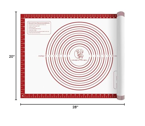 Silicone Baking Pastry Mat, Non Stick Dough Rolling Sheet with Measurement, Nonslip Kitchen Counter Mat, Oven Liner Mat Fondant Dough Kneading Mat for Making Cookies Macarons Bread Pizza - color: Red, size: 28"L x 20"W