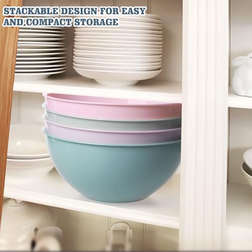 Greentainer 4-Piece Plastic Mixing Bowl Set, 113oz Lightweight Serving Bowls, Large Salad Bowls for Baking,Prepping, Cooking and Serving Food, Dishwasher & Microwave Safe - color: Pink-10in without lids