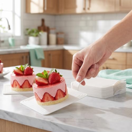 OSALADI 100 Pcs Mini Square Cake Boards, 3.74 x 2.95 Inch White Dessert Bases for Mousse Cakes, Pastries, Cupcakes and Party Treats