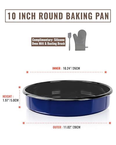 Round Roasting Pan Set, Enamel 10 Inch Deep Dish Pizza Pan for Oven - color: Navy Blue - 10 Inch