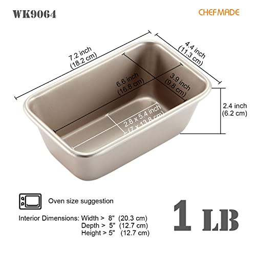 CHEFMADE 1LB Rectangle Loaf Pan, Non-Stick Oblong Bread and Meat Bakeware for Oven Baking (Champagne Gold) - size: 02 - 4" x 7" x 2"