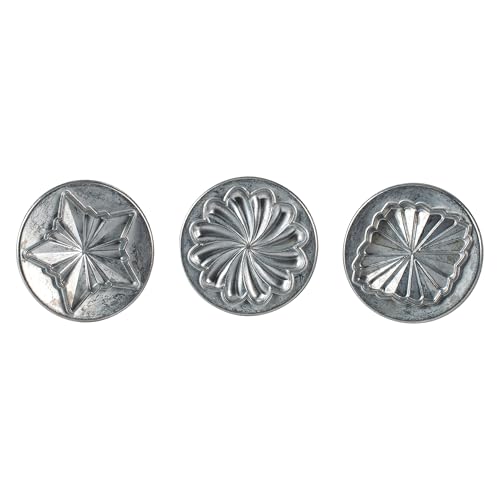 Nordic Ware Pretty Pleated Cookie Stamps Silver Cast Aluminum with Wood Handles, Grey, 3-Piece