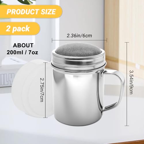 2Pack Powdered Sugar Shaker Jars,Fine Mesh Powder Cinnamon Seasoning Shaker Jar With Handle Lid,Stainless Steel Sieve Digging Shaker Dusters For Powdered Sugar Cinnamon Pepper Coffee Powder - color: Style 1