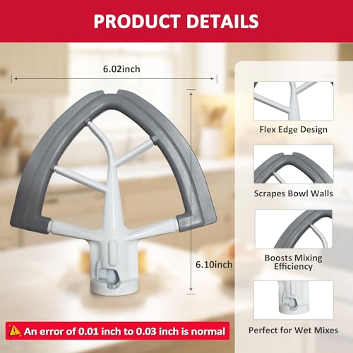 Flex Edge Beater for KitchenAid 4.5-5 Qt Tilt-Head Stand Mixers,Paddle Gray - color: Gray