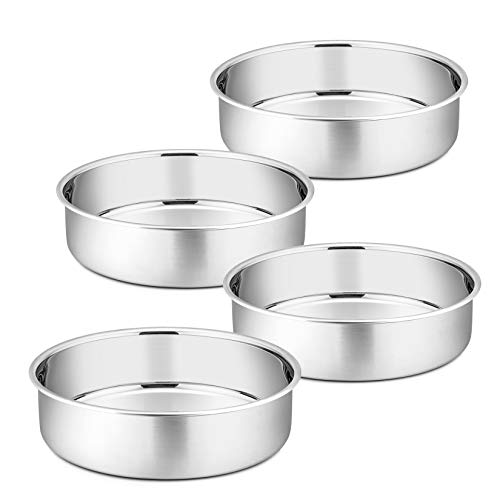 P&P CHEF 8 Inch Cake Pan, Stainless Steel Round Cake Pans, Silver & 4 Pcs - color: Silver, size: 8 Inch
