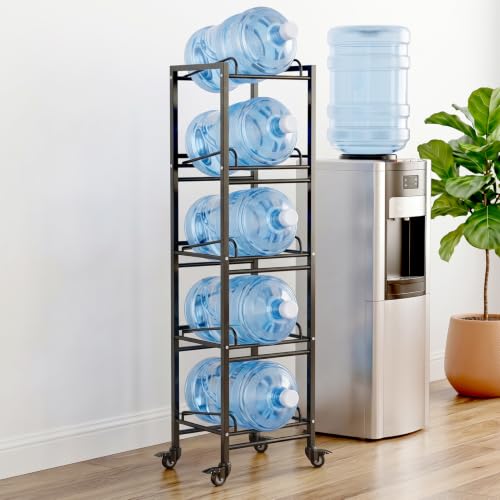5 Gallon Water Jug Holder with 4 Locking Casters, 5-Tiers Water Jug Stand - size: 5 Tier-Single Row