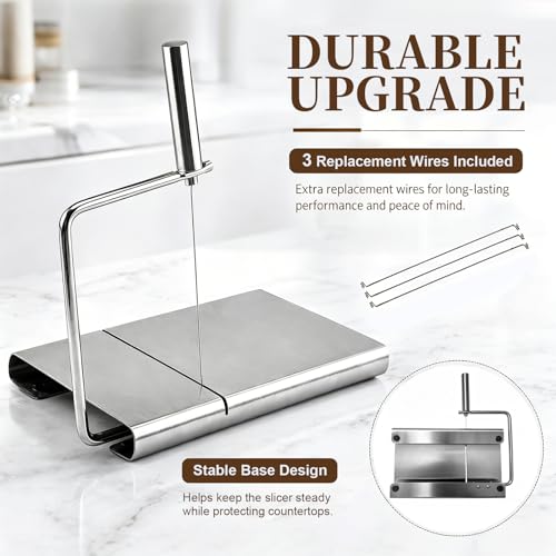 Wire Cheese Slicer for Block Cheese, 3 Extra Replacement Wires