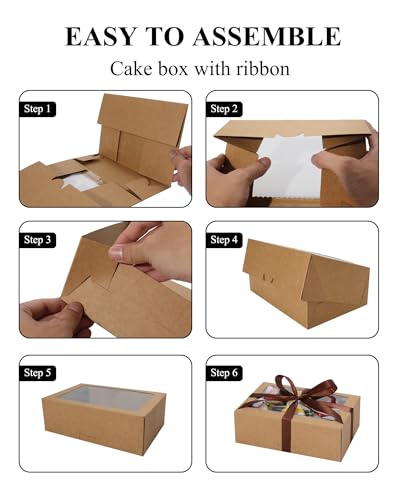 COTOPHER 30Pcs Cookie Boxes with Ribbons, 9x6x3 Inch Brown Bakery Boxes - color: Brown