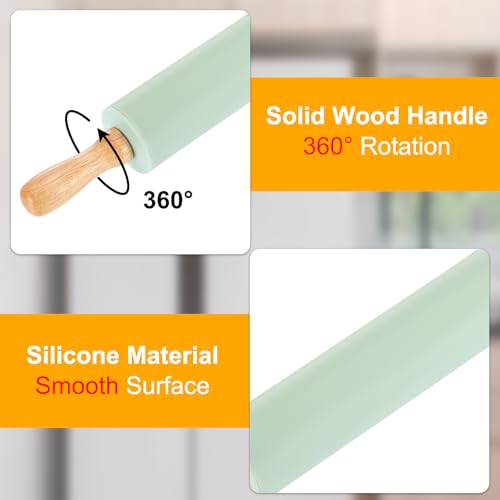 uxcell 6.7 Inch Silicone Rolling Pin and Pastry Baking Mat Set Mint Green - color: Mint Green