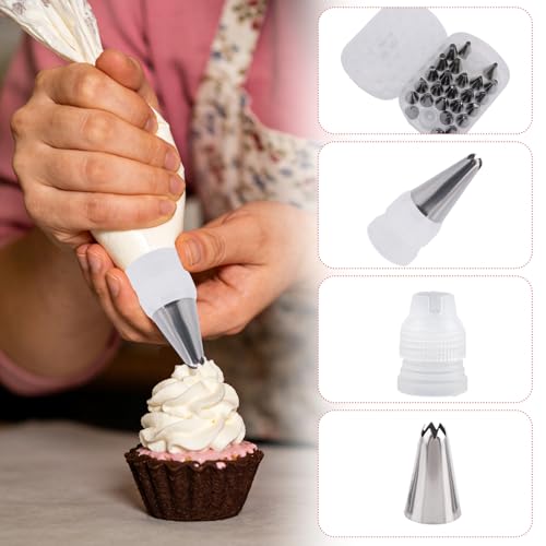 25pcs Piping Tips, Include 2pcs Adapters & Piping Tip Organizers Box Reusable Cake Decorating Kit 27 Grids Baking Organizer Compartment for Cream Cupcake Cookie DIY