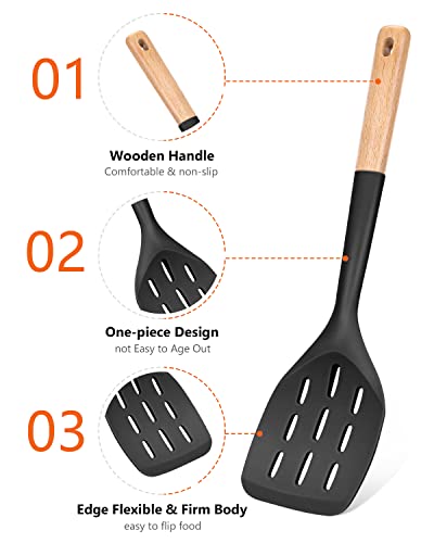 Badiano Silicone Spatula, Non Stick Turner for Cooking, Food Grade, Black - color: Black
