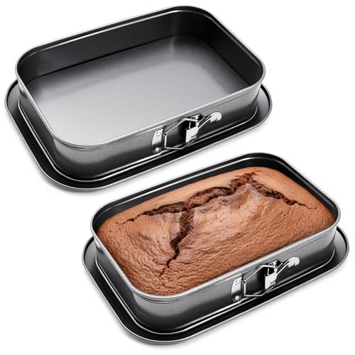 Uiifan 2 Pcs Non Stick Springform Pans Cheesecake Pan Rectangle Springform Pans Square Cake Pan with Removable Bottom for Kitchen Baking Roasting Muffin Bread Cake Brownie Bakeware(11 x 7 x 3 in) - size: 11 x 7 x 3 in