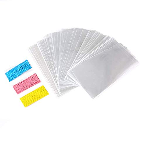 100 Pcs 10 in x 6 in Clear Flat Cello Cellophane Treat Bags Good for Bakery, Cookies, Candies,Dessert(by Brandon)1.4mil.Give Metallic Twist Ties! - size: 100 Count (Pack of 1)